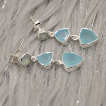 Aqua Chalcedony Multi Shape Stone 925 Silver Earrings, 3 of 8