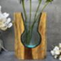 Huge Heavy 31cm Molten Glass Wedge Vase On Teak Root Flower Holder, thumbnail 7 of 12