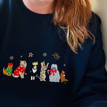 Christmas Cats Embroidered Sweatshirt, 5 of 9