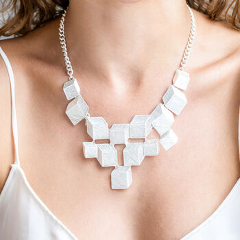3D Look Cube Design Cascading Geometric Necklace, 2 of 3