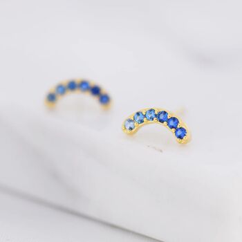 Ombre Sapphire Blue Cz Curved Bar Stud Earrings, 3 of 12