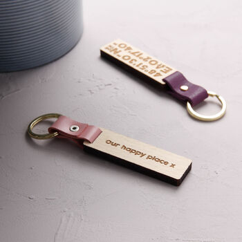 Wooden Engraved Coordinate Location Keyring, 2 of 6
