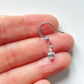 Tiny Crown Earrings Rhodium Plated Hook Earrings Gift, 3 of 5
