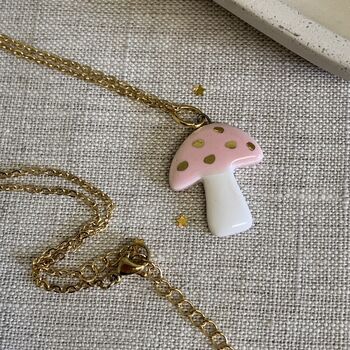 Baby Pink Ceramic Charm Mushroom Necklace, 2 of 6