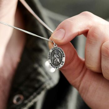 'St Christopher Protect Us' Oval Silver Necklace, 2 of 10