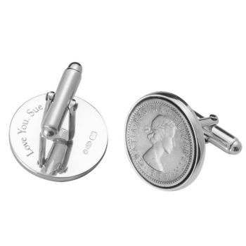 Hallmarked Sterling Silver Lucky Sixpence Cufflinks, 3 of 7