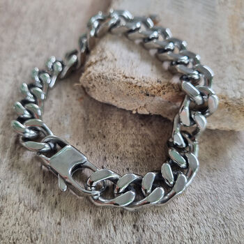 Men's Stainless Steel Sliced Curb Bracelet, 3 of 6