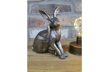 Cute Bronzed Sitting Hare Figurine – Rabbit Ornament, 6 of 6