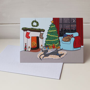 Cosy Sleeping Christmas Lurchers A6 Greeting Card, 2 of 2