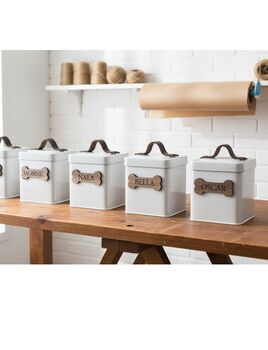 Personalised Farmhouse Pet Treat Tin With Walnut Nameplate, 3 of 9