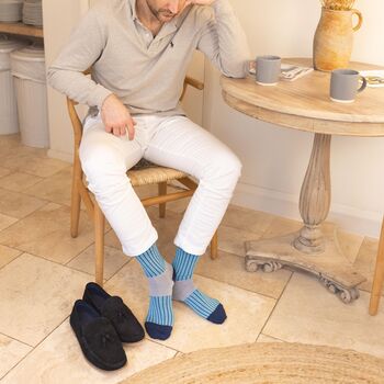 Oxford Stripe Blue Luxury Crew And Trainer Men’s Socks, 5 of 5