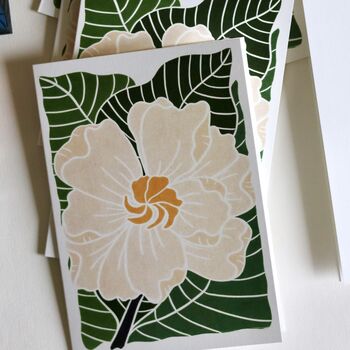 Linocut Gardenia Flower Notecards Set Of Eight, 4 of 8