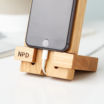 Personalised Phone Charging Stand In Solid Oak, 2 of 10