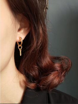 18k Gold Key Hoop Earrings, 3 of 3
