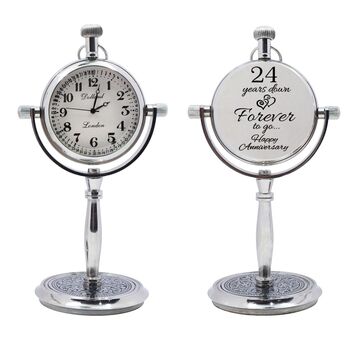 Personalised 24th Anniversary Silver Colour Desk Clock For Dad. Perfect Gift Fort Father's Day, 3 of 12