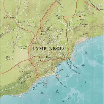 Framed And Personalised Lyme Regis Map Print, 5 of 7