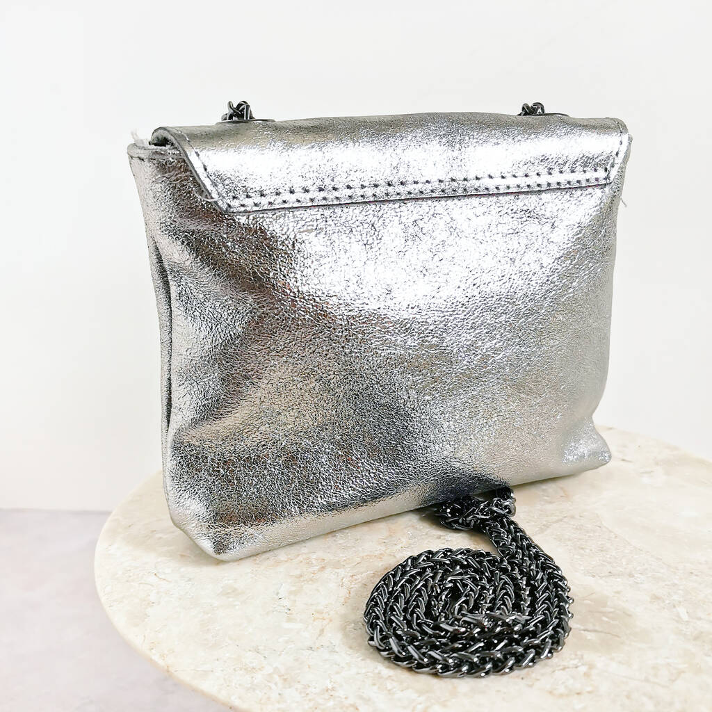 Elly Leather Mini Clutch Bag Silver By LAGOM