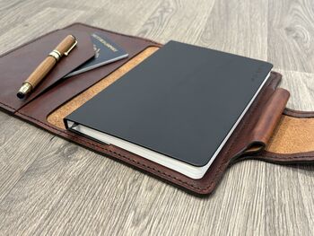 Personalised A5 Luxury Leather Journal Notebook Cover. Spanish Brown, 8 of 12