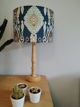 Blue Ikat Design Handmade Lampshade Blues Grey Beige Fabric Table Floor Or Ceiling Pendant, 4 of 5