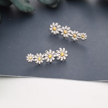 Gold Pistil Daisy Flower Crawler Earrings, 4 of 10