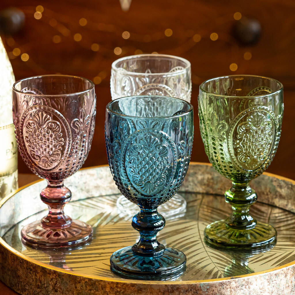 Mix and Match Embossed Wine Goblets Vintage Style Embossed Wine