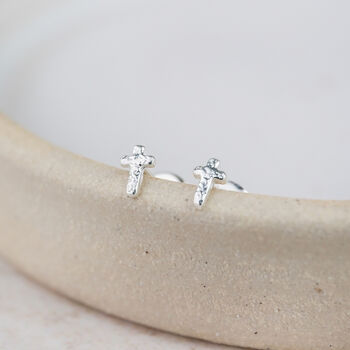 Sterling Silver Mini Cross Studs, 3 of 3