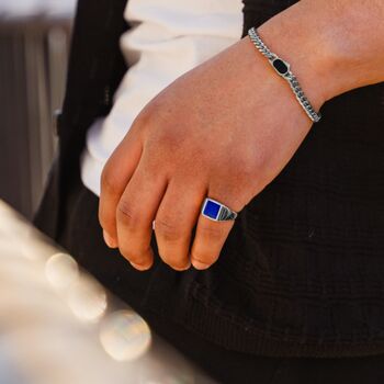 Gold Lapis Lazuli Square Signet Ring For Men, 4 of 11