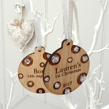 Family Christmas Double Sided Oak Bauble With Message, 3 of 4