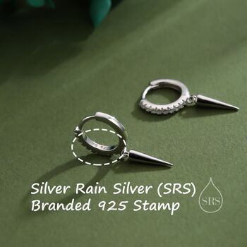 Sterling Silver Dangling Spike Cz Hoop Earrings, 5 of 12