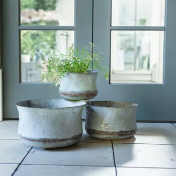 Vintage Style Turquoise Iron Planters, 7 of 8