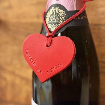 Leather Heart Shape Valentines Bottle Tag, 2 of 4