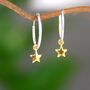 Sterling Silver Hoop And Gold Star Earrings, thumbnail 2 of 6