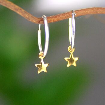 Sterling Silver Hoop And Gold Star Earrings, 2 of 6