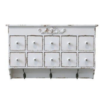 Whitewash Wall Shelf With Drawers And Hooks, 2 of 3