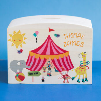 Personalised Circus Themed Money Pot Piggy Bank, 11 of 12