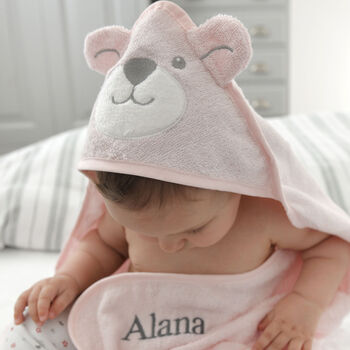 Personalised Pink Bear Hooded Baby Towel, 2 of 6