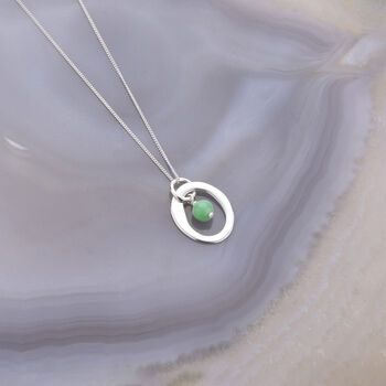 Halo Birthstone Necklace Chrysoprase May In Silver, 2 of 7