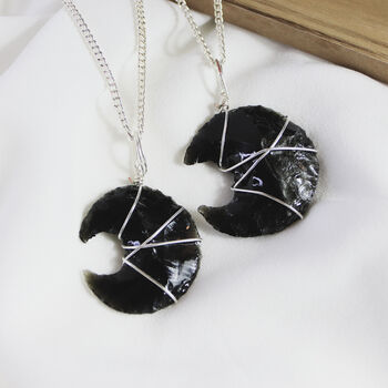 Black Obsidian Crescent Moon Crystal Necklace, 4 of 5