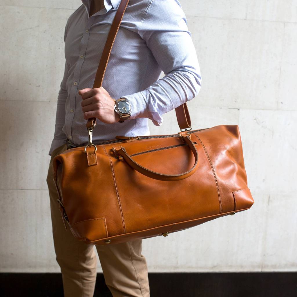 personalised leather holdall