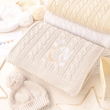 Personalised Pink Baby Blanket – Moon And Stars Name Embroidery, 4 of 12