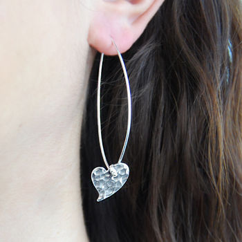 Hammered Heart Sterling Silver Drop Earrings, 2 of 5