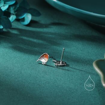Hand Painted Robin Bird Stud Earrings In Sterling Silver, 3 of 11