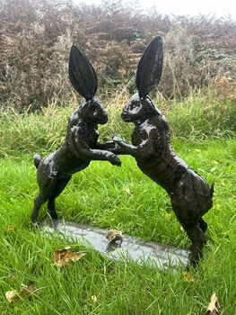 Pair Of Large Boxing Hares Made From Recycled Metals, 4 of 4