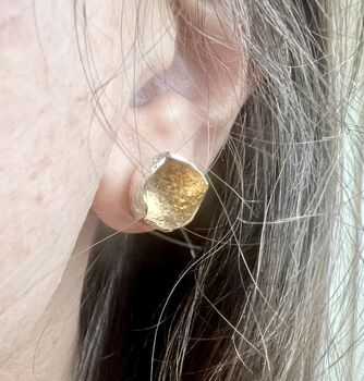 Organic Round Sterling Silver Studs Gold Plated, 4 of 5