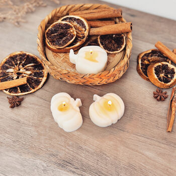 Set Of Three White Pumpkin Tea Light Candles, 7 of 10