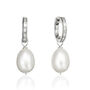 Diamond Style Baguette Pearl Drop Hoop Earrings, thumbnail 4 of 6