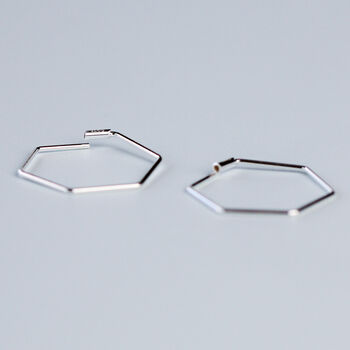 Sterling Silver Hexagonal Hoop Earrings, 5 of 8