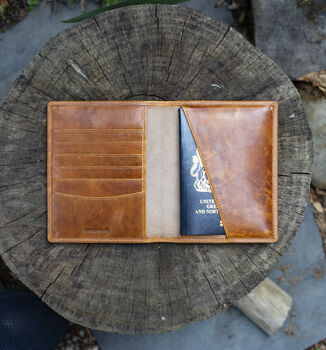Luxury Tan Leather Passport Holder Wallet Gift Boxed Personalised, 2 of 5