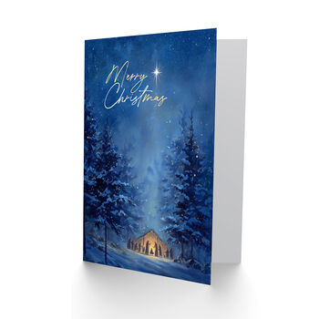 Nativity Scene In Snowy Winter Pine Tree Forest Christmas Card, 2 of 4