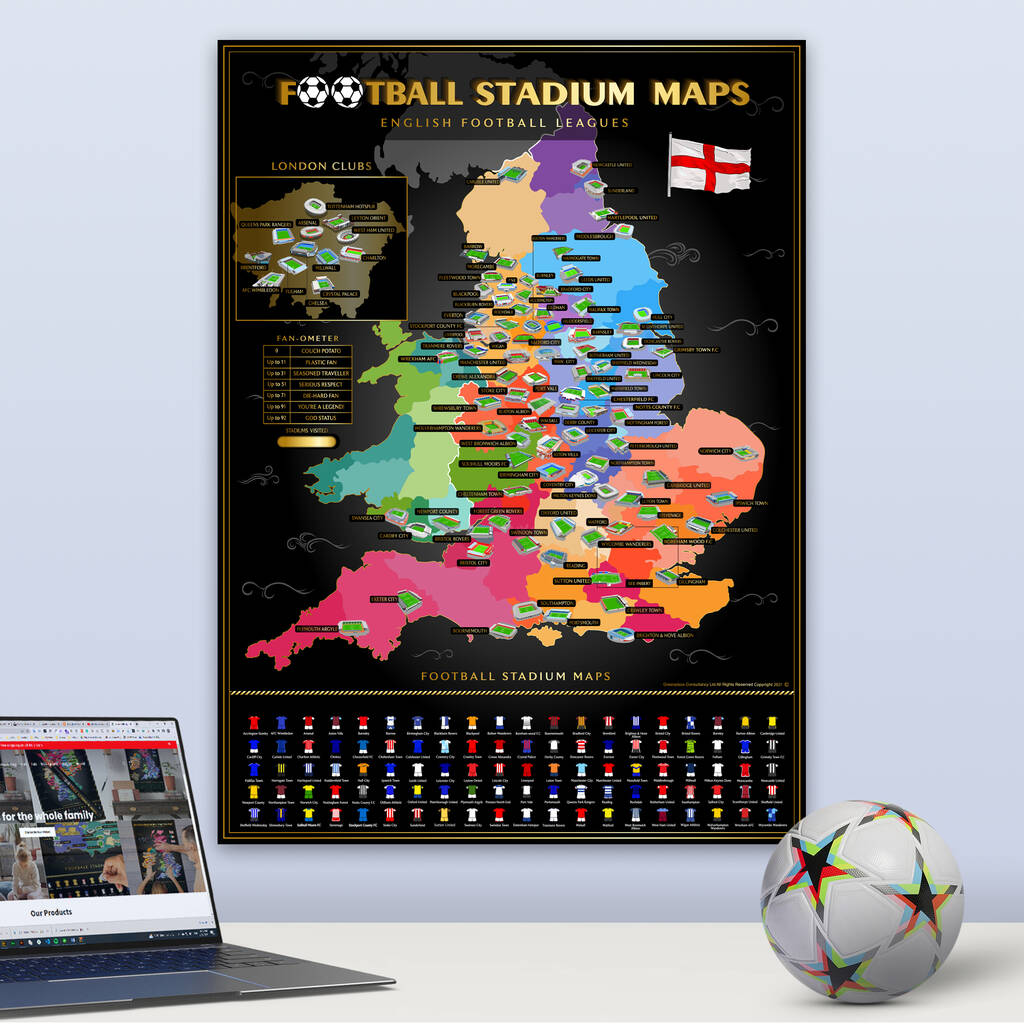 English Football Stadiums Scratch Off Map, 1 of 8